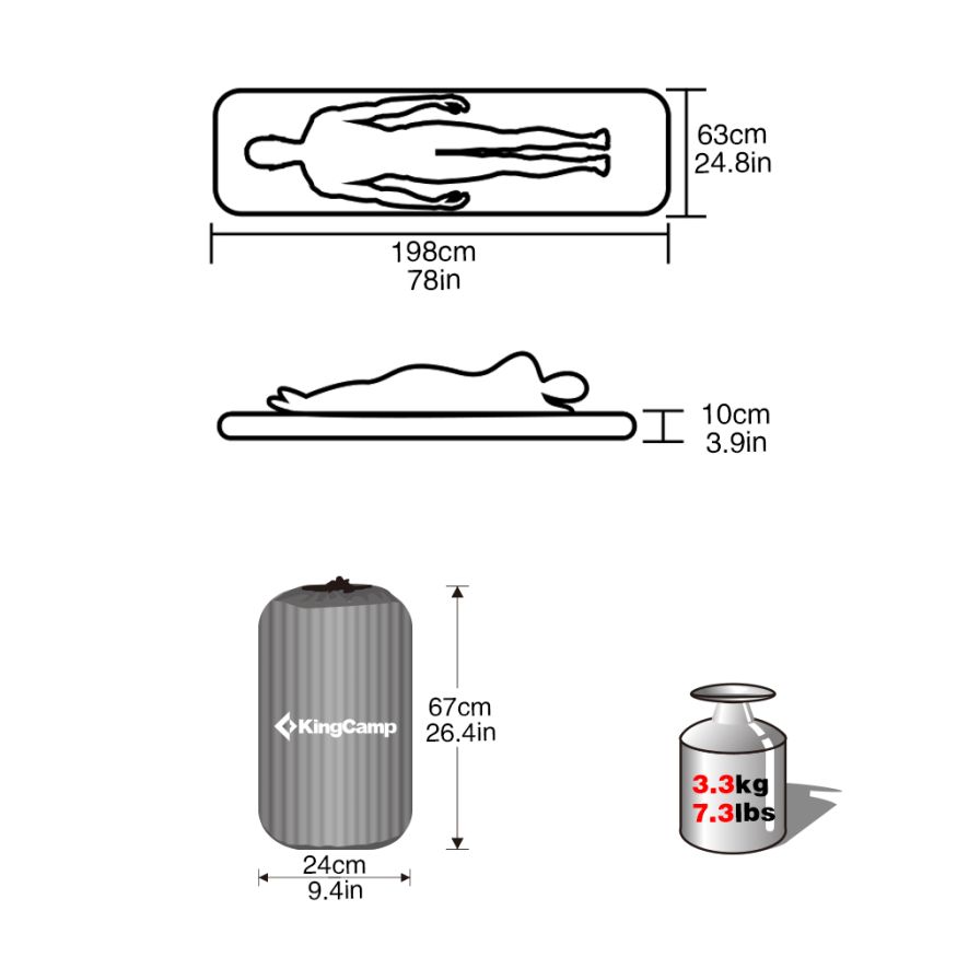 Коврик самонадувающийся 3585 DELUX Plus, 198x63x10 см, King Camp